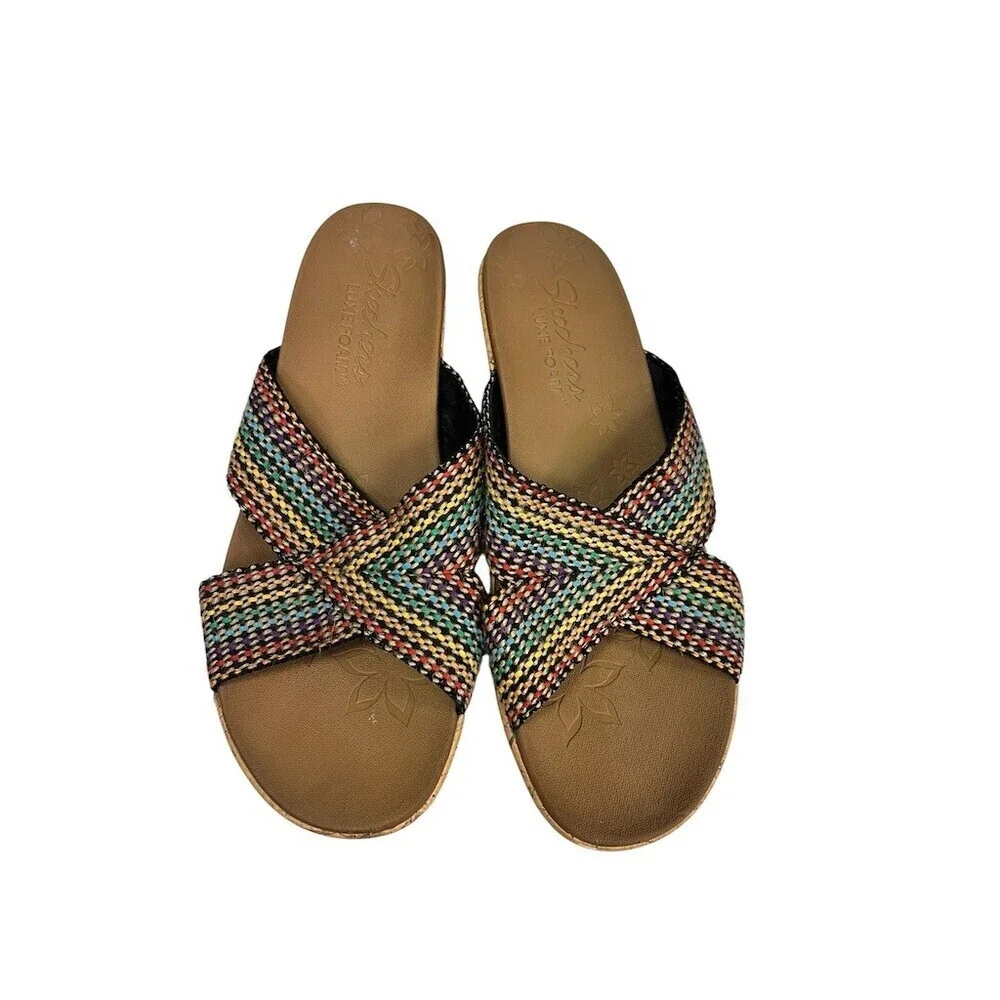 Skechers Cali Beverlee Delighted Wedge Slide Sandals Multicolor Womens 10